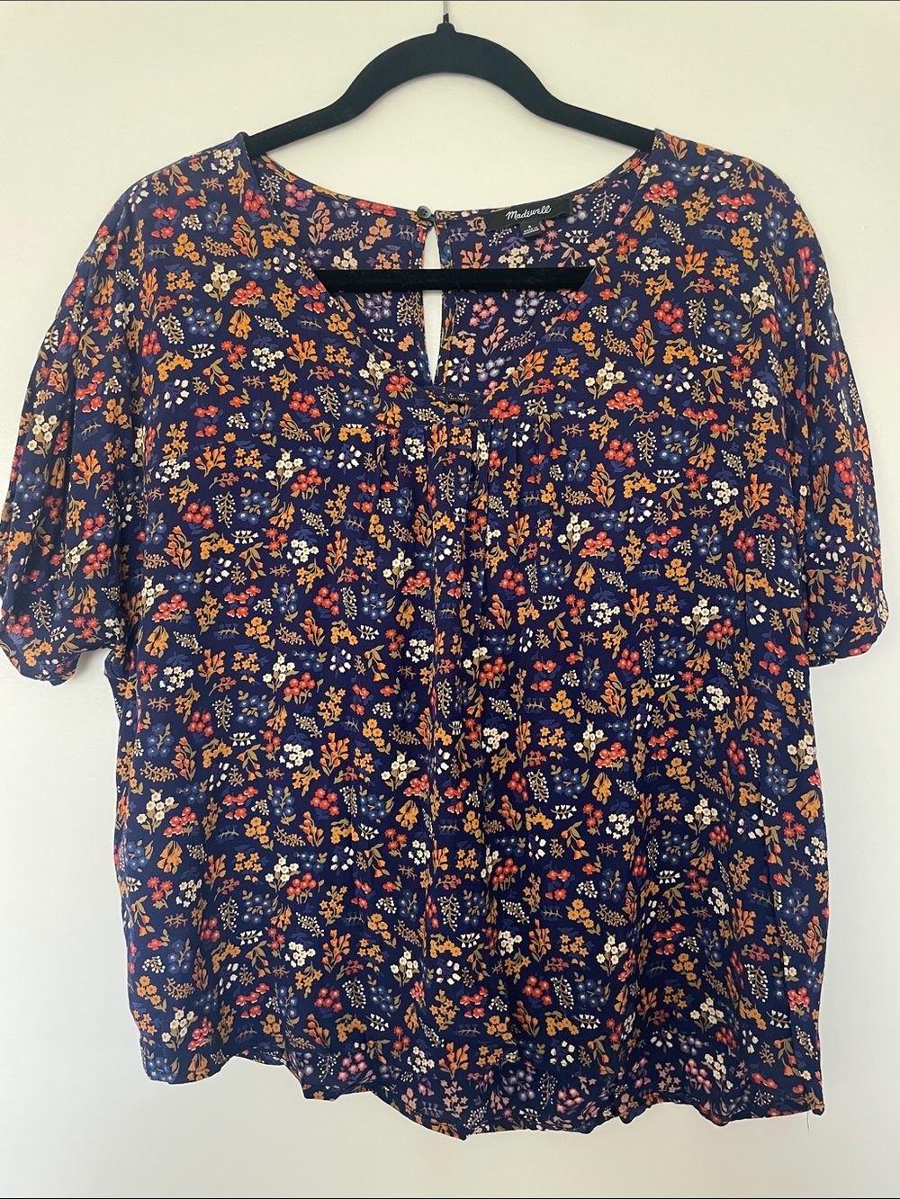 Madewell Navy Floral Short-Sleeve Blouse
